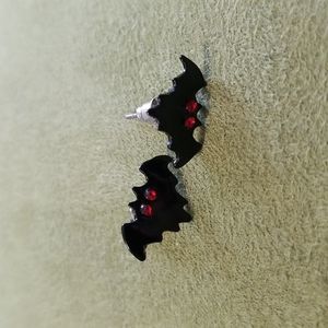 Tiny Black Enamel Bat Earrings